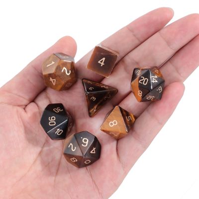 Loveliome 7 PCS Polyhedral DND Dice Stone Crystal Set for RPG Role Playing Games Dungeons and Dragons Table Games, Tiger's Eye