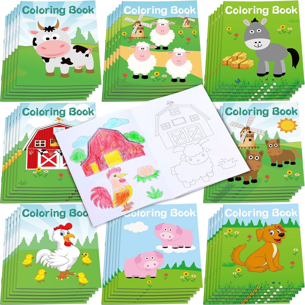 48 Pcs Farm Party Favors Bulk Coloring Books Animals Mini Coloring Books Bulk for Kid DIY Art Drawing Book Set for Cow Sheep Farmhouse Theme Barnyard Birthday Goodie Bag Filler Class Return Gift