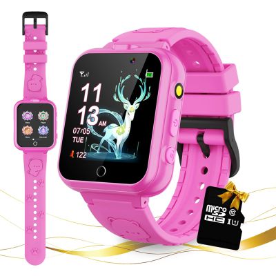 Retysaz Kids Game Smart Watch 24 Game Pedometer 2 HD Cameras Smartwatches for Children 3-12 Great Present Birthday to Girls Boys Electronic Learning Toys (Pink-A1)