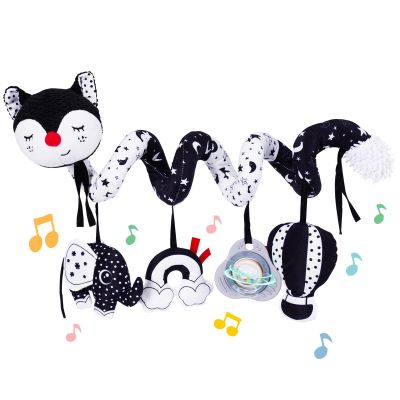 Koty Car Seat Toys, Infant Baby Spiral Plush Activity Hanging Toy for Stroller Bar Pram Crib with Music Box BB Squeaker & Rattles(Black Fox)