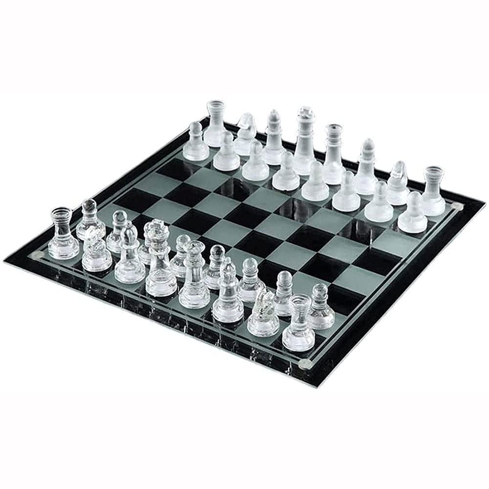 Feiyx Glass Chess Set, Elegant Design - Durable Build - Fully Functional - Frosted and Clear Pieces-Ordinary Glass Chess Transparent Chess