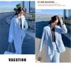 Pulcykp Office Women Autumn Long Sleeve Western Decoration High Waist Trousers Set Two Pieces Light Blue Set L view 3