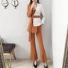 Women Autumn Long Sleeve Casual Contrast Color Connection Business Suits Flared Yellow Pants Suits Set L view 2