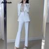 Pulcykp Office Women Autumn Long Sleeve Western Decoration High Waist Trousers Set Two Pieces Light Blue Set XXL view 2