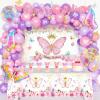Fiesec Butterfly Birthday Decorations, Butterfly Party Decorations, Flower Themed Party Supplies Backdrop Pink Purple Gold Balloon Garland Kit Glitter Banner Tablecloth Cake Cupcake Topper Cutouts view 1