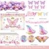 Fiesec Butterfly Birthday Decorations, Butterfly Party Decorations, Flower Themed Party Supplies Backdrop Pink Purple Gold Balloon Garland Kit Glitter Banner Tablecloth Cake Cupcake Topper Cutouts view 2