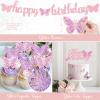 Fiesec Butterfly Birthday Decorations, Butterfly Party Decorations, Flower Themed Party Supplies Backdrop Pink Purple Gold Balloon Garland Kit Glitter Banner Tablecloth Cake Cupcake Topper Cutouts view 4
