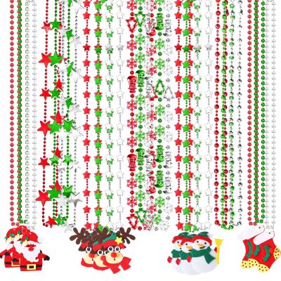NOVWANG 21Pcs Christmas Necklaces Metallic Bead Red White Green Necklace with Santa Claus Christmas Tree Snowman Elk Snowflake for Memorial Day Party Favors Supplies Decorations, 7 Style