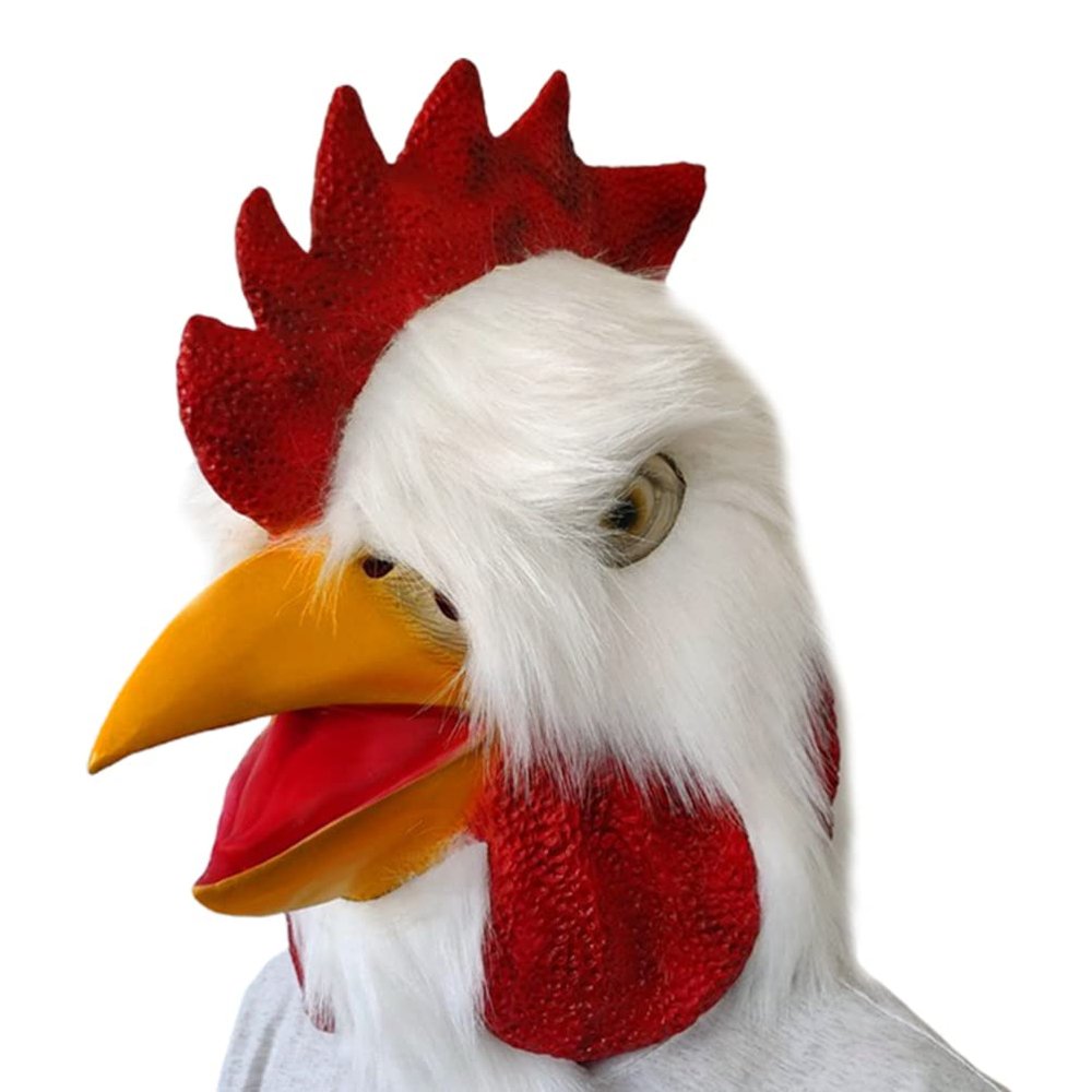 Totority Chicken Head Mask Plush Rooster Costume Hat Realistic Animal Mask for Halloween Cosplay Party Prank Photo Prop Portable Size