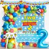 106 PCs Two Infinity and Beyond Birthday Decorations, Homond Toy Themed 2nd Birthday Decorations Balloon Garland Arch Backdrop Highchair Banner Tablecloth Cake Topper Blue view 1