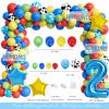 106 PCs Two Infinity and Beyond Birthday Decorations, Homond Toy Themed 2nd Birthday Decorations Balloon Garland Arch Backdrop Highchair Banner Tablecloth Cake Topper Blue view 3