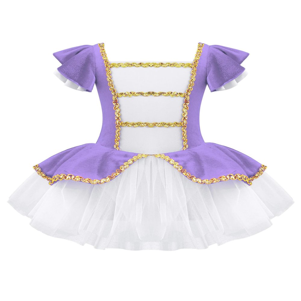 winying Kids Girls Ringmaster Circus Costume Halloween Performance Ruffles Sleeve Tutu Skirts Dance Dress Leotard Purple 10 Years