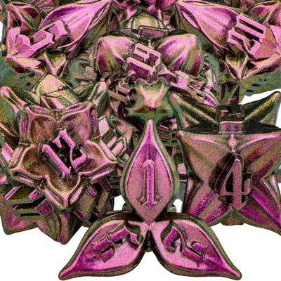 ARUOHHA DND Metal Dice Set Purple Red Leaf Design Polyhedral Dice with Box, 7PCS D and D Dice RPG Role Playing Games D20 D12 D10 D8 D6