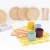 Pillowhale Wooden Toy Plates and Dishes Set,Play Kitchen Cutlery and Plate Set,21Piece Kids Kitchen Playset Accessories for Toddlers Boys Girls Ages 3+ view 2
