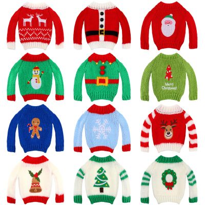 Zubebe 12 Pieces Christmas Accessories Clothes, Christmas Doll Sweater, Doll Knitted Clothing with Santa Xmas Tree Elk Snowman Print for Christmas Doll Outfit Accessory Decor, 12 Styles (Cute)