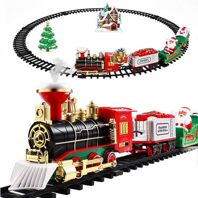 Christmas Electric Toy Train Set, Train Toy Set Track Elevated with Locomotive Santa Claus Snowman Xmas Tree, Easy Assemble Electric Train Set for Kids Boys Girls