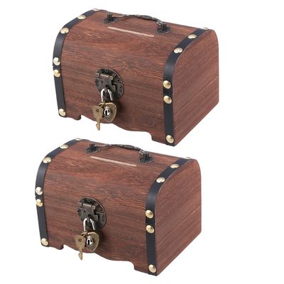 GANAZONO Retro Treasure Chest Piggy Bank with Lock and Key Vintage Money Bank Storage Box for Adults and Kids Home Decor 5.34X3.93X3.54 Inches