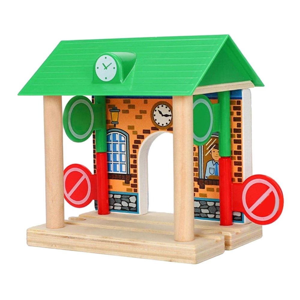 Gazechimp Wooden Train Railway Track Accessories, Barricade Station