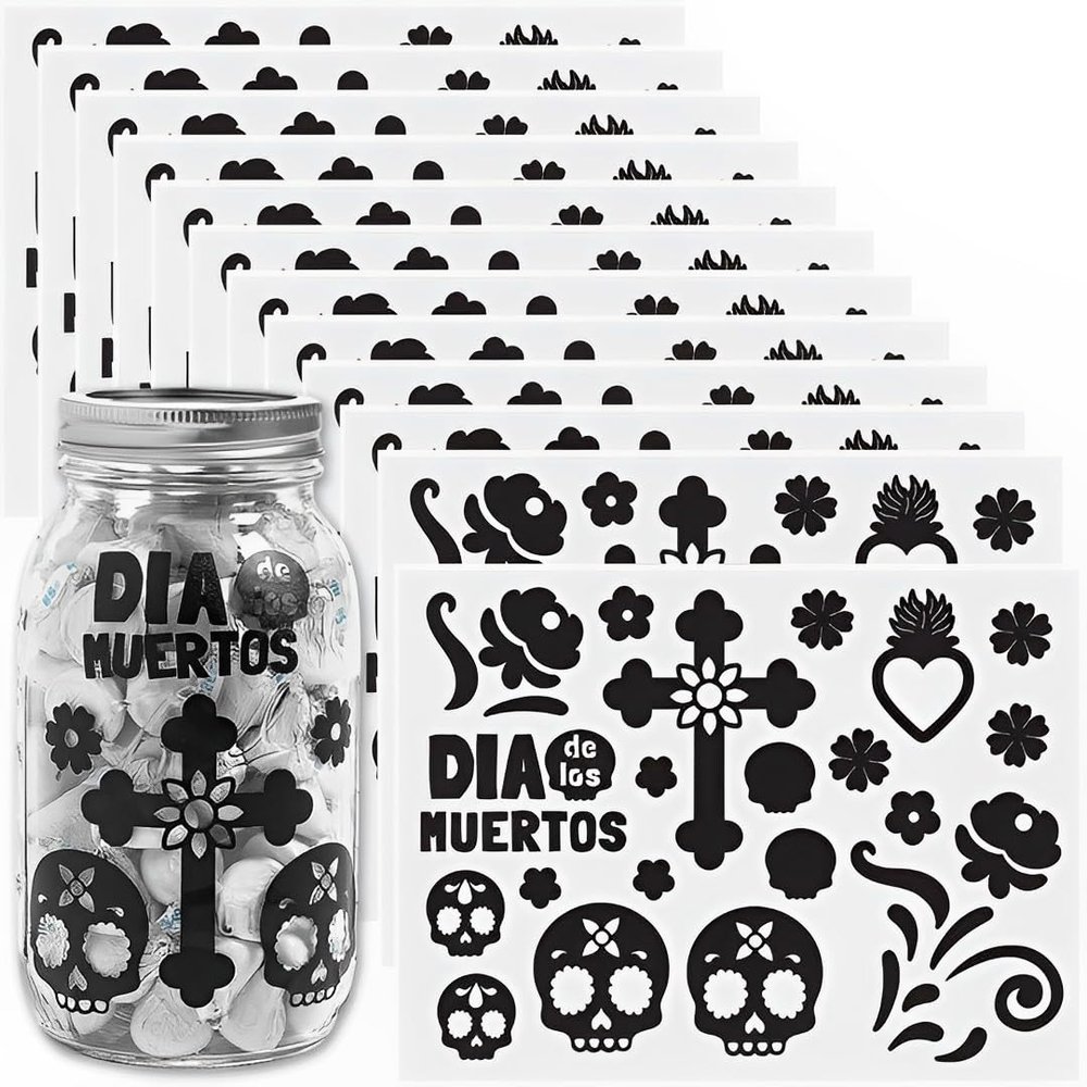 Religious Day of the Dead Halloween Mason Jar Decals - 24 Pieces