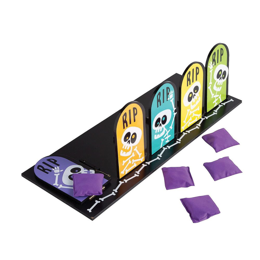 Fun Express Halloween Skeleton Bean Bag Toss Game for Kids Party - Premium Wooden Carnival Games Set with 5 Bean Bags | Perfect for Fall Festival Activities, Outdoor Yard Games & School Events