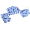 Dollhouse Furniture, 3Pcs Dollhouse Sofa Set Pine Cloth Double Sofa 2 Single Sofa Light Color Strip Miniature Sofa for 1:12 Doll House (Blue) Miniature Dollhouse Accessories view 1