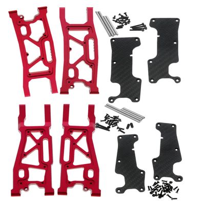RCMYou Aluminum Suspension Arms Upgrades Part for 1/8 Sledge 4WD #95076-4, 4pcs Alloy Front Rear Swing Arm Hops Up w/Carbon Fibre Dust-Proof Protection Plate,Red