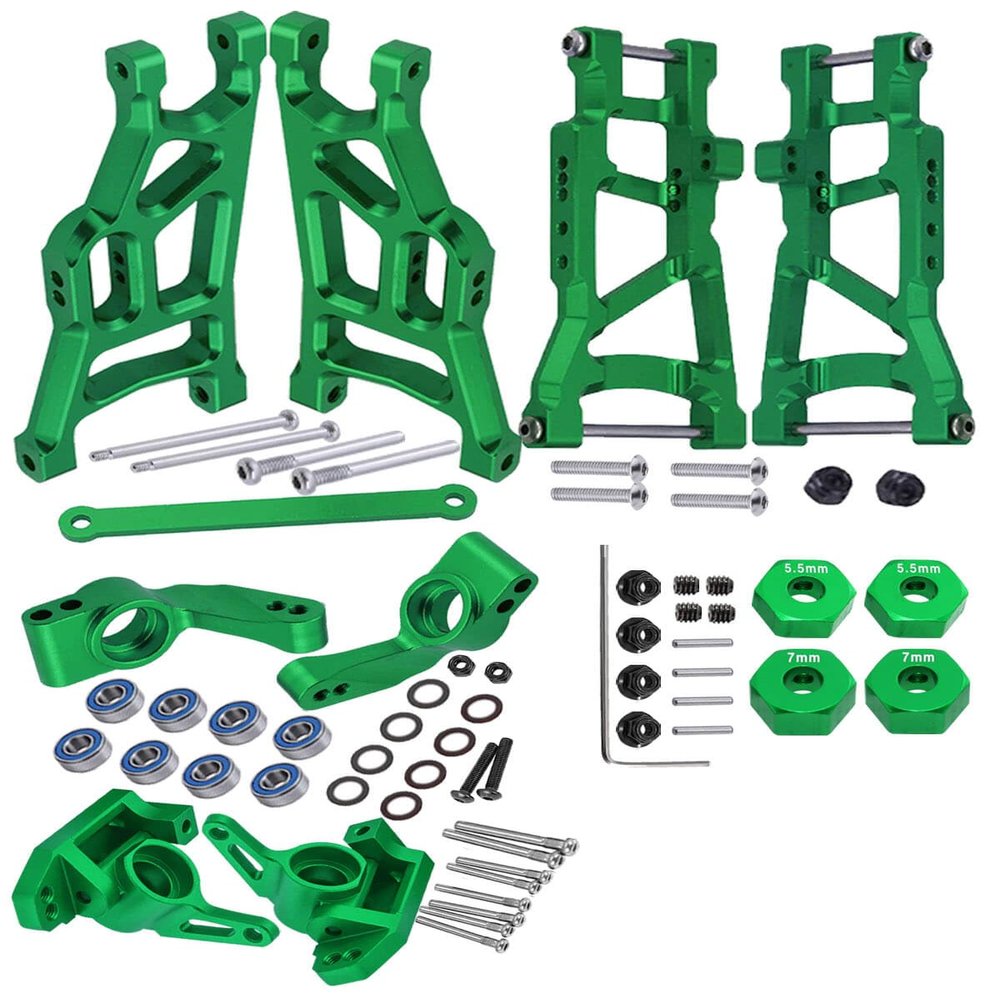 RCMYou Upgrades Part for 1/10 Slash 2WD,Alloy Front Rear Suspension Arm,Caster Block,Steering Blocks,Rear Stub Axle Carriers Upgrades Hops Up Set for Slash 2WD,Green