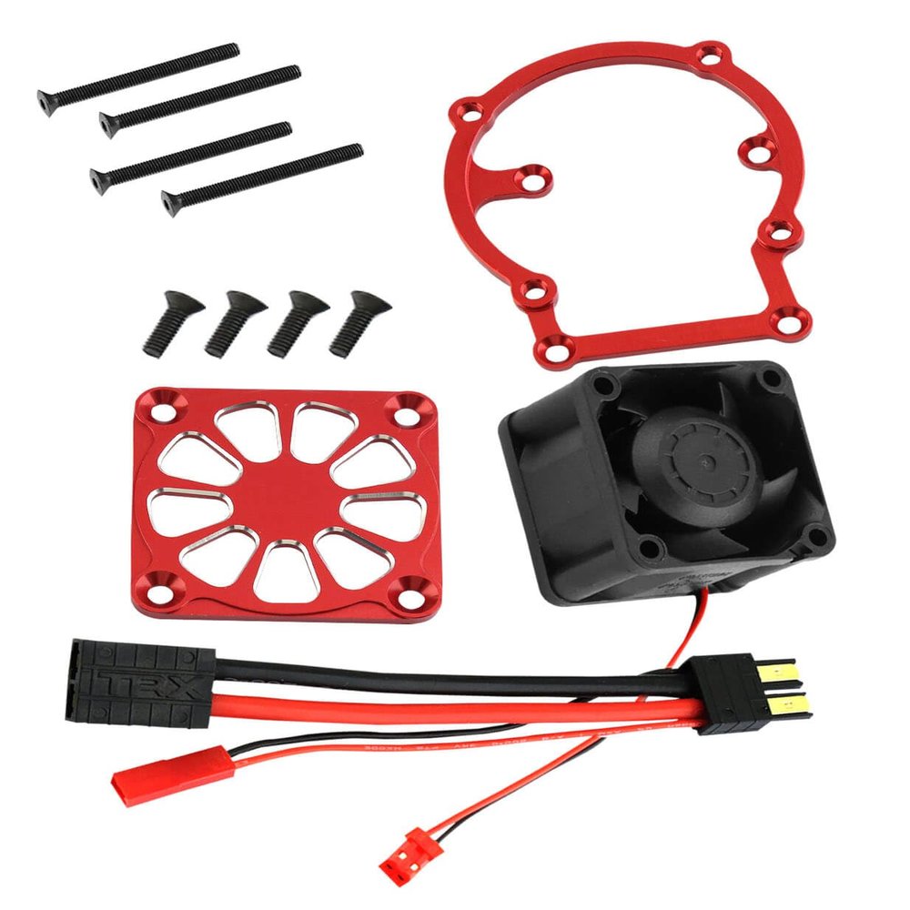 RCMYou RC Motor Heatsink w/Cooling Fan Upgrades Part for 1/8 Sledge 4WD #95076-4, Aluminum Cooling Fan Motor Heatsink Hops Up for 1/8 4Wd Sledge Monster Truck,Red