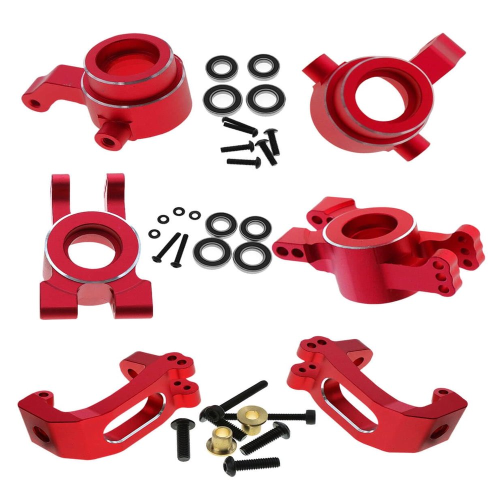 RCMYou RC Alloy Caster Block & Steering Blocks & Rear Stub Axle Carriers Upgrades Part for 1/8 Sledge 4WD, Hops up for Sledge 4WD Monster Truck #95076-4,Replace #9537,#9532,#9552,Red