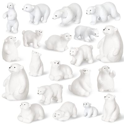 Macarrie 20 Pieces Polar Bear Animal Toy Figurines Set Includes Baby Bears 3D Model Educational Toys Cake Toppers Christmas Birthday Gift for Boys and Girls Craft Home Decoration