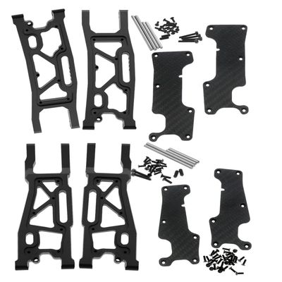 RCMYou Aluminum Suspension Arms Upgrades Part for 1/8 Sledge 4WD #95076-4, 4pcs Alloy Front Rear Swing Arm Hops Up w/Carbon Fibre Dust-Proof Protection Plate,Black