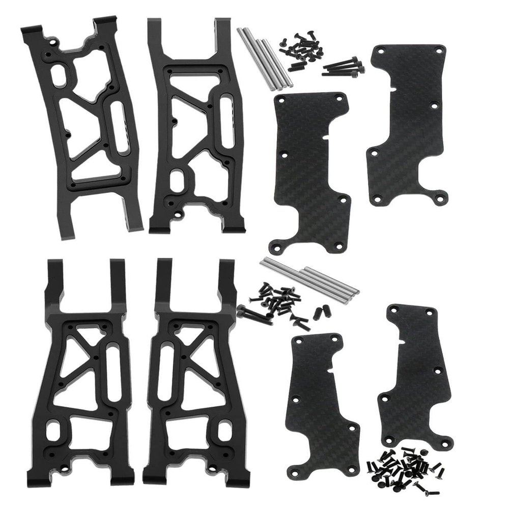 RCMYou Aluminum Suspension Arms Upgrades Part for 1/8 Sledge 4WD #95076-4, 4pcs Alloy Front Rear Swing Arm Hops Up w/Carbon Fibre Dust-Proof Protection Plate,Black