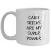 Card tricks coffee mug gift for kids, funny white magician teacup for adults, playing cards magic trick present, illusionist drinkware for teens, card view 1