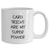 Card tricks coffee mug gift for kids, funny white magician teacup for adults, playing cards magic trick present, illusionist drinkware for teens, card view 2