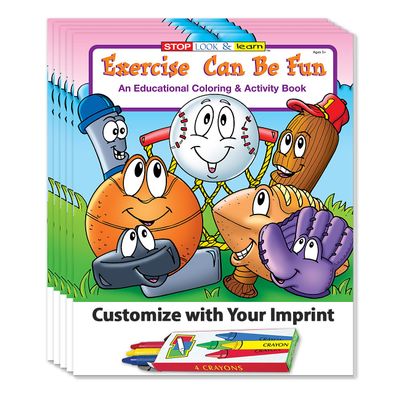 ZOCO Exercise Can Be Fun Custom Coloring Books (250 Bulk Pack, with Crayons) Ideal Handout for Public Health, Daycare, Doctor's Office