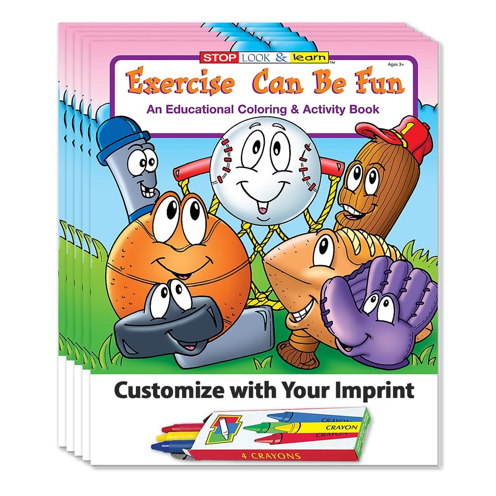 ZOCO Exercise Can Be Fun Custom Coloring Books (250 Bulk Pack, with Crayons) Ideal Handout for Public Health, Daycare, Doctor's Office