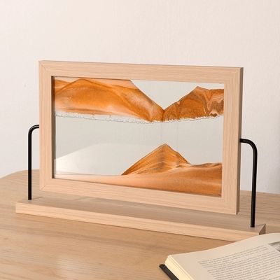 LFFH Quicksand Painting, Moving Sand Art Picture Sandscape, Flowing Sand Motion Scenery 3D Glass Desktop Room Ornament Craft (Color : Yellow, Size : 29x21cm)