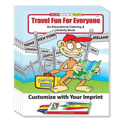 ZOCO Traveling is Fun Custom Coloring Books for Kids (250 Bulk Pack, with Crayons) Educational Travel Activities Vacation, Travel Agency, Airline, Cruise, Resort, Bus & Train Handouts
