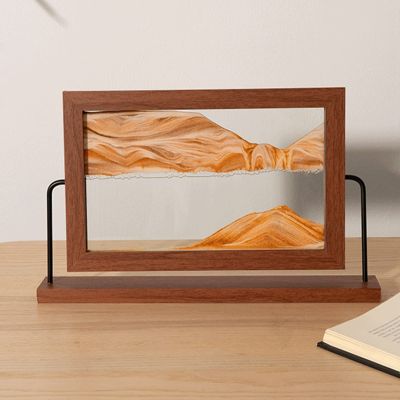 LFFH Quicksand Painting, Moving Sand Art Picture Sandscape, Flowing Sand Motion Scenery 3D Glass Desktop Room Ornament Craft (Color : Orange, Size : 29x21cm)