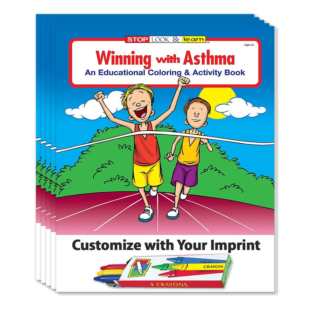 ZOCO Learn About Asthma Custom Coloring Books (250 Bulk Pack, with Crayons) Educational & Fun Games, Puzzles, Activities for Kids