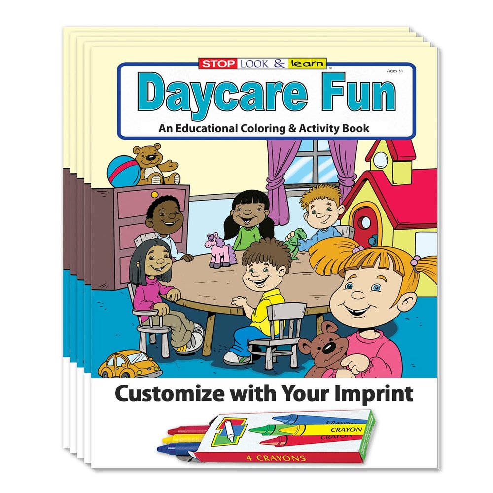 ZOCO Daycare Fun Custom Coloring Books (250 Bulk Pack, with Crayons) Preschool Educational Games, Puzzles, Activities for Kids