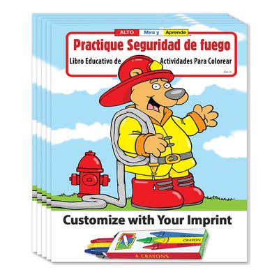 ZOCO Fire Safety (in Spanish) Custom Coloring & Activity Books for Kids (250 Bulk Pack, With Crayons) Fire Prevention Week, National Night Out Educational Materials