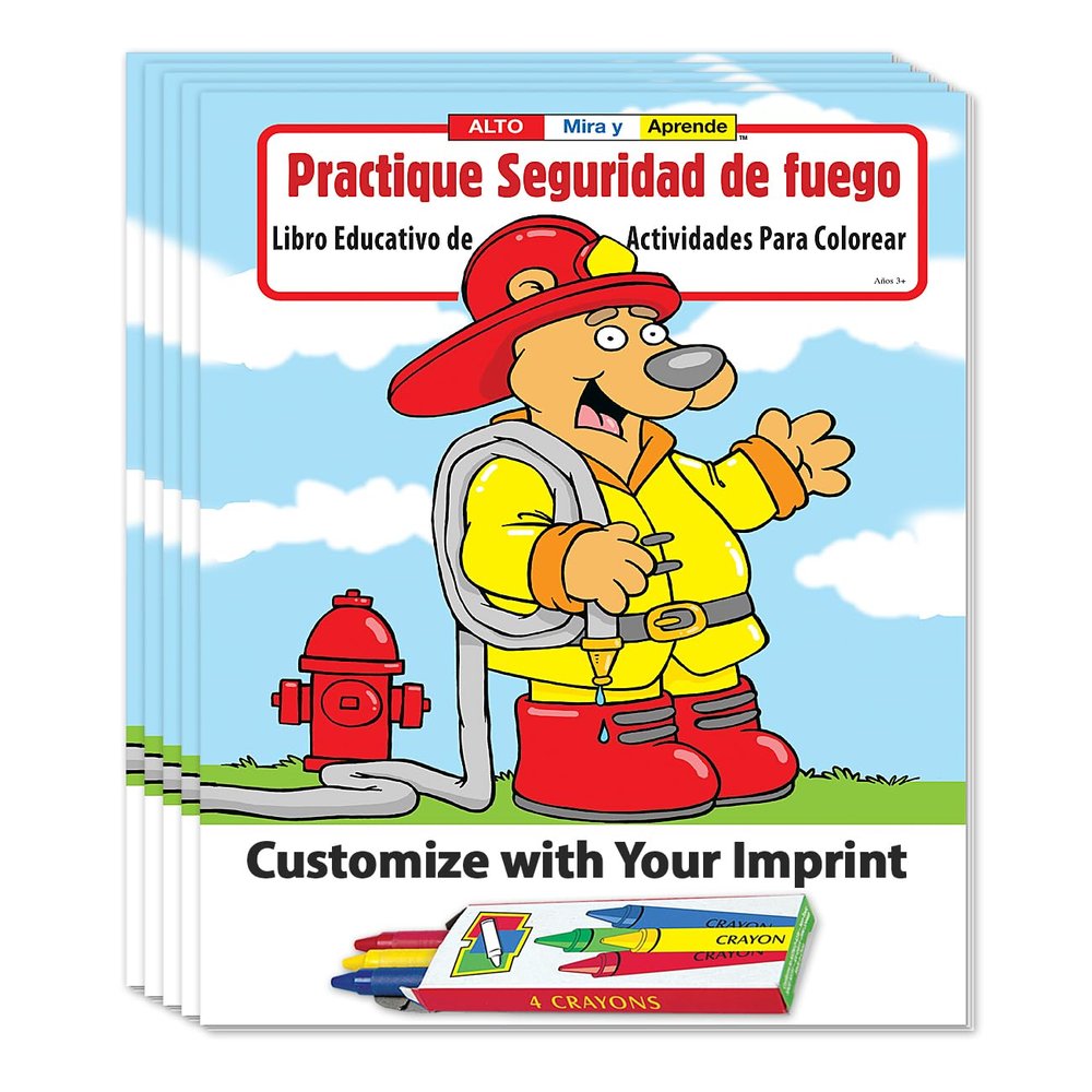 ZOCO Fire Safety (in Spanish) Custom Coloring & Activity Books for Kids (250 Bulk Pack, With Crayons) Fire Prevention Week, National Night Out Educational Materials