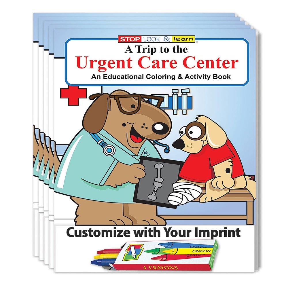 ZOCO Visit to The Urgent Care Center Custom Kids Educational Coloring Books (250 Bulk Pack, with Crayons) Safety & Emergency, Hospital Handout Games, Puzzles, Fun Activities for Kids