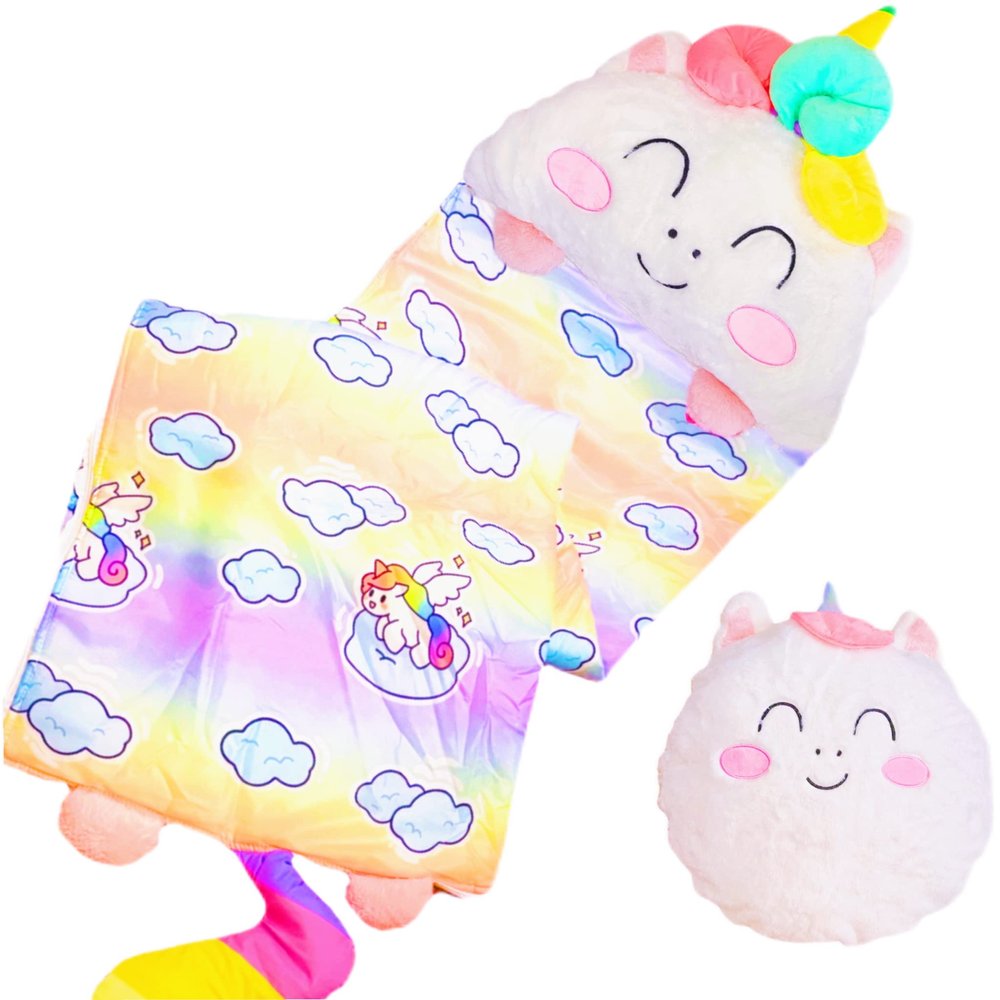 Nalexmi Happy Kids Sleeping Bag, Animal Bags, Sleepy Sack, Comfy, Cozy, Compact, Sleeping Bag with Pillow, Soft Pillow, Nap Mat, Wram Plush with Cotton, Slumber Bag (Rainbow uni)