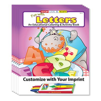 ZOCO Custom Alphabet Coloring Books for Kids (250 Bulk Pack, With Crayons) ABC Learning Activities for Preschool & Kindergarten Letter Tracing, Puzzles, Games Classroom & School Supplies