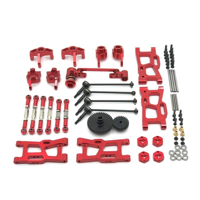 Greendhat for WLtoys 124018 124019 144001 RC Car Parts Metal Upgrade Kit Drive Shaft Pull Rod Swing Arm Steering Cup Gear ( Color : Red )