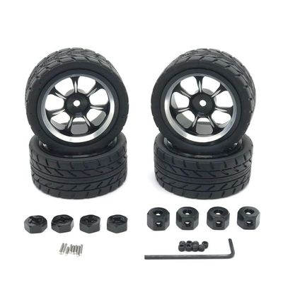 Greendhat Compatible with WLtoys WPL MN Model LC 1/18 1/16 1/14 1/12 RC Car Universal Modified Metal Wheel Tires, Cool Multi-Color Tire Skin Upgrade Parts ( Color : Black )