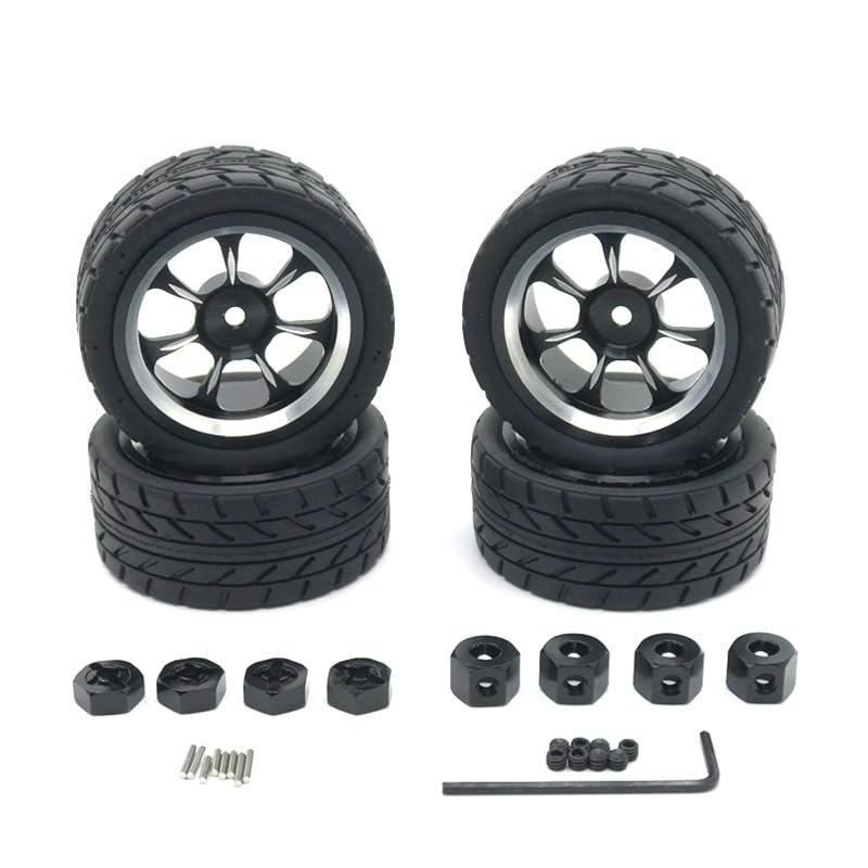 Greendhat Compatible with WLtoys WPL MN Model LC 1/18 1/16 1/14 1/12 RC Car Universal Modified Metal Wheel Tires, Cool Multi-Color Tire Skin Upgrade Parts ( Color : Black )