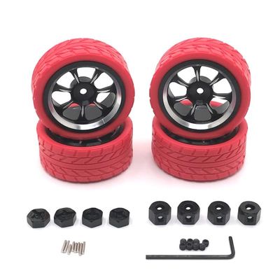 Greendhat Compatible with WLtoys WPL MN Model LC 1/18 1/16 1/14 1/12 RC Car Universal Modified Metal Wheel Tires, Cool Multi-Color Tire Skin Upgrade Parts ( Color : Red )